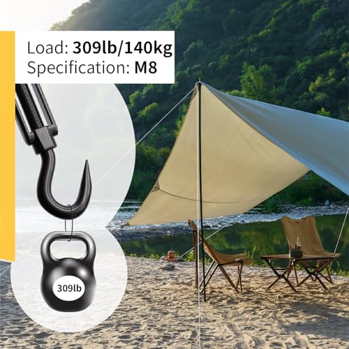 5 Pack Black 304 Stainless Steel M8 Hook and Hook Turnbuckle, Heavy Duty Wire Rope Tensioner, Adjustable Hardware Kit for DIY String Light Hanging, Shade Sail, Clothesline & Picture Hanging - color: Hook and Hook, size: M8-5 Pcs