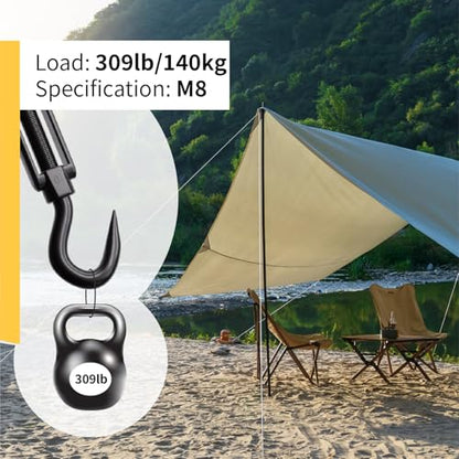 5 Pack Black 304 Stainless Steel M8 Hook and Hook Turnbuckle, Heavy Duty Wire Rope Tensioner, Adjustable Hardware Kit for DIY String Light Hanging, Shade Sail, Clothesline & Picture Hanging - color: Hook and Hook, size: M8-5 Pcs