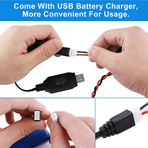 2S Li-ion Battery 7.4V 2000mAh 20C T Plug Female Connector Rechargeable Battery with USB Battery Charger for RC Car Off Road Truck Jumper T16 Transmitter etc