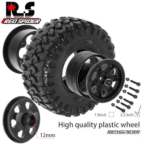 REDSPIDER 2.2 Beadlock Wheels and Tires（4pcs）Plastic wheels with lightweight design，All terrain tires.for 1:10 RC Axial SCX10 Canyon Trail 105Rims TRX4 TRX6(Green)