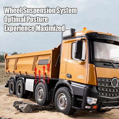 20-Inch Remote Control Dump Truck 12-Channels 1/14 Scale 13 LBS Load Capacity RC Heavy Duty Metal Construction Vehicles Toy for 14y+ Beginners (8-Wheels )