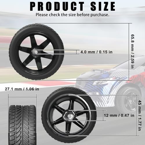 OD 2.55" On Road Rubber Tires Plastic Wheel Rims 12mm Hex for 1/10 RC Car | Compatible with MJX HSP Tamiya HPI Kyosho Traxxas Sakura Redcat WLtoys 1/10 RC On-Road Racing Touring Car (4pcs, Black) - style: G-Black