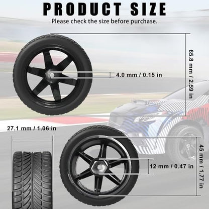 OD 2.55" On Road Rubber Tires Plastic Wheel Rims 12mm Hex for 1/10 RC Car | Compatible with MJX HSP Tamiya HPI Kyosho Traxxas Sakura Redcat WLtoys 1/10 RC On-Road Racing Touring Car (4pcs, Black) - style: G-Black