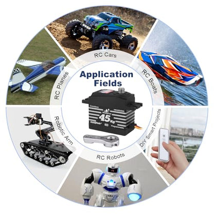 HobbyPark 45kg Servo High Torque Waterproof RC Steering Servo Metal Gear Digital Servo Stainless Steel Gears for 1/7 1/8 1/10 RC Crawler Car Truck Buggy Powerful & Fast (Coreless Motor)