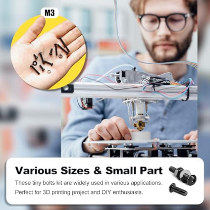 KADRICK 900Pcs M3 Screw Kit,Hex Socket Button Head M3 Bolts Length 6mm-25mm | M3 Screw Assortment,M3 Screws with Nuts Washers,Class 10.9 Alloy Steel,Black Oxide Finish - size: M3 900Pcs 6-25mm