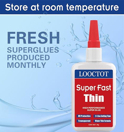 LOOCTOT 60g(2.12 oz) Thin Super Glue Dries Super Fast (2-5 Sec) Premium CA Glue for Woodworking, Woodturning, Hobby Models, CA Finish, Inlays. Waterproof Clear - style: CA-thin