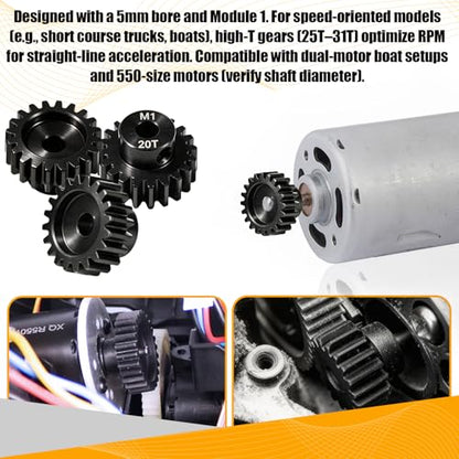 M1 Gear 20T 5mm Bore 3-Pack – High-Precision Hardened Steel Motor Pinion Gear for 1/8 1/10 RC Crawler, Monster Truck, Short Course Truck & Boat (Compatible with Traxxas Axial, FMS, HSP Redcat Losi) - style: M1 3Pcs 20T