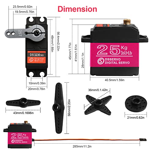 25KG High Torque RC Servo Digital Servo Full Metal Gear Waterproof with 2 25T Servo Horn Compatible with 1/6，1/8, 1/10, 1/12 RC Car Crawler Robot Control Angle 180° - style: 1 Pcs 25kg