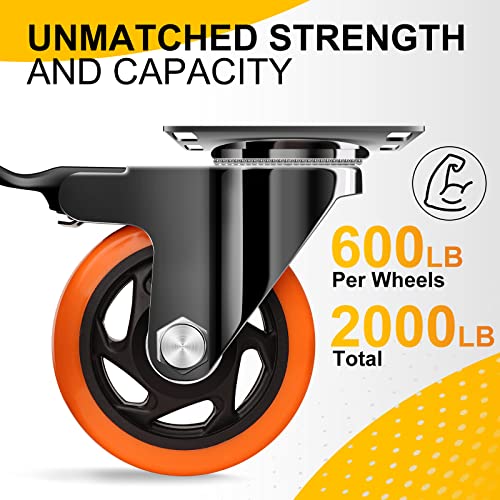QNCZ 4" Caster Wheels, Outstanding Casters Set of 4 Heavy Duty, Silent Industrial Casters, Locking Casters Wheels for Furniture, Castor Wheels for Cart, Workbench. | Easy to Install, Efficient operation, convenient braking,Silent, Floor friendly,Widely Ap