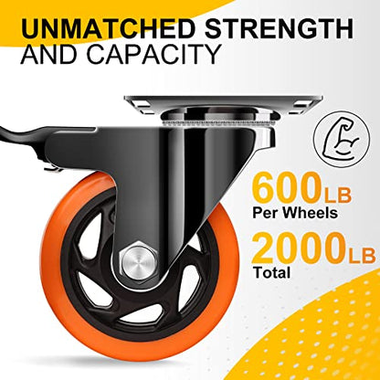 QNCZ 4" Caster Wheels, Outstanding Casters Set of 4 Heavy Duty, Silent Industrial Casters, Locking Casters Wheels for Furniture, Castor Wheels for Cart, Workbench. | Easy to Install, Efficient operation, convenient braking,Silent, Floor friendly,Widely Ap