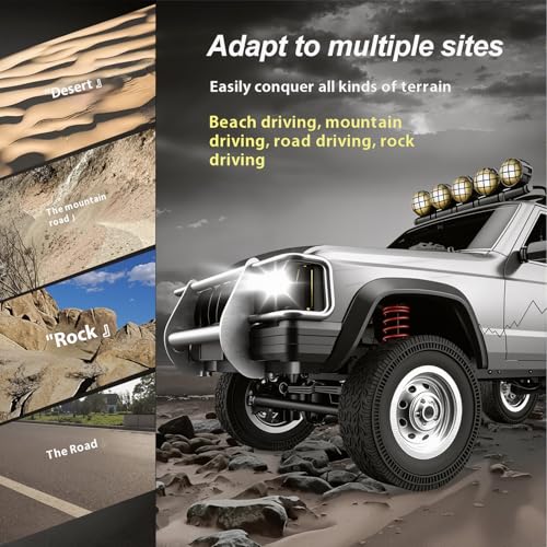 Goolsky RC Rock Crawler, 1:12 Scale Remote Control Car, 4WD Off Road RC Truck, 2.4Ghz All Terrains Climbing Vehicle, RC Car with LED Lights for Adults, Include 2 Batteries (Silver) - color: Silver