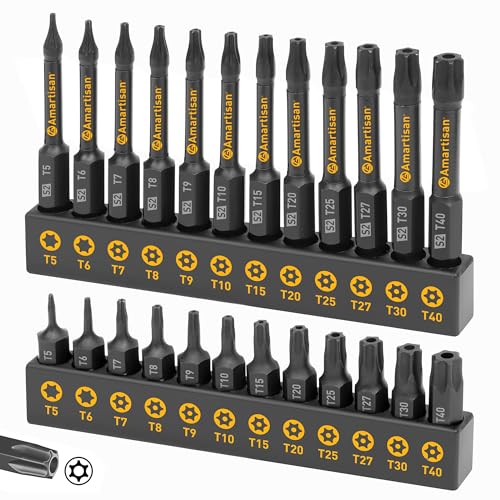 Amartisan Torx Bit Set, 24-Piece S2 Steel, 1" & 2.3" Long T5 - T40, Security, Tamper Resistant Fastener Drive Bit - style: 24-Piece Security Torx Bit Set (Torx)