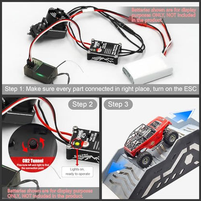 GOUPRC Racing RC Transmitter 8 Channels 2.4GHz and Receiver with 2204 2400KV Brushless Outrunner Transmission Motor & 30A Brushless Esc for SCX24 RC Crawler Axial 1/24 RC Car Crawler Black - color: Black
