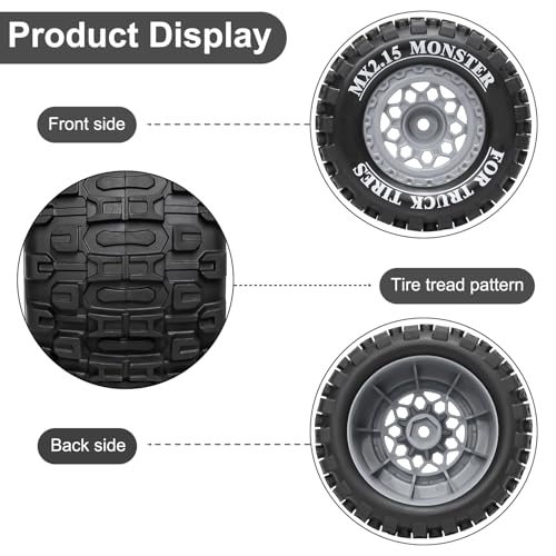 LRFHL 12mm Hex RC Wheel Tires 4PCS | for 1/16 Traxxas Mini Maxx 107154-1 Mini XRT VXL 108076-1 E-Revo Mini XRT MJX 16207 16210 HSP 94186 LOSI 1/18 Mini LMT - color: Black Tires+ Grey Hex Wheel-3