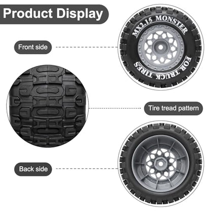 LRFHL 12mm Hex RC Wheel Tires 4PCS | for 1/16 Traxxas Mini Maxx 107154-1 Mini XRT VXL 108076-1 E-Revo Mini XRT MJX 16207 16210 HSP 94186 LOSI 1/18 Mini LMT - color: Black Tires+ Grey Hex Wheel-3