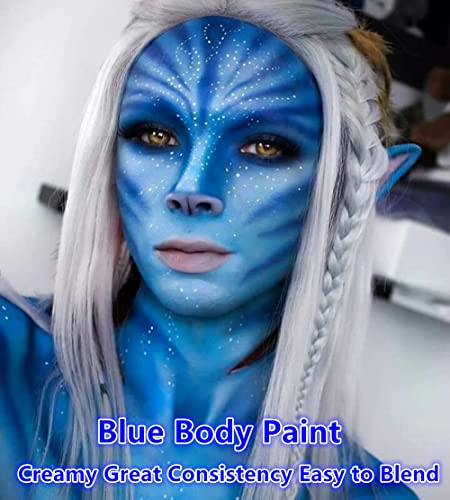Go Ho Blue Face Body Paint(2.1 oz),Blue Makeup Water Based Face Paint and Body Paint for Airbrush Makeup Special FX, Cosplay, and Halloween Make up - color: Blue