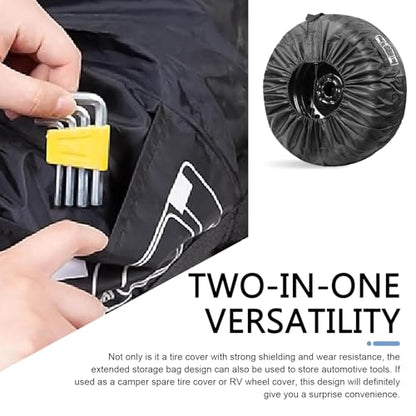 Car Spare Tire Cover, 190T Taffeta Sun and Water Proof Storage Bag with Comfortable Handle, Foldable Tension Adjustment Protective Cover with Buckle, Universal for 13" - 18" Tire (Black) - color: Black #Small