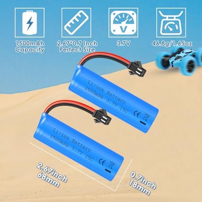 3.7V 1500mAh Li-ion Battery High Capacity 15C High Discharge Rate RC Batteries with USB Charger Cable SM-2P Plug Fit for RC Car Drift Monster Truck Remote Control Car Toy Off-Road Racing