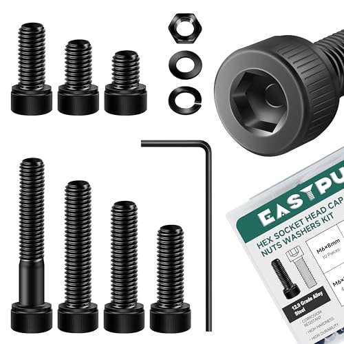 159Pcs M6 Machine Screw Assortment Kit, M6 x 8/12/16/20/25/30/35mm Grade 12.9 Carbon Steel Black Bolts and Nuts Kit with Lock & Flat Washers, Socket Head Metric Bolt Kit - color: (Black) Hex Socket Head, size: 159Pcs M6-1.0