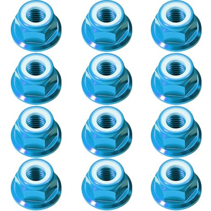 12Pcs M4 Flange Nuts Aluminum, M4-0.7mm Hex Flange Nylon Insert Lock Nuts for 1/10 Scale RC Car Traxxas Slash 4x4 2WD Stampede Rustler VXL HPI Redcat Axial Racing Truck Buggy Crawler Wheels Sky Blue - color: Sky Blue, size: 12Pcs