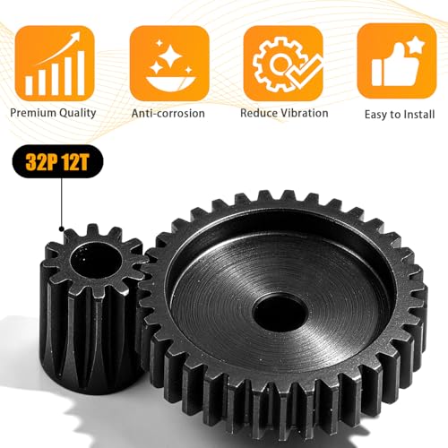 32P 12T RC Car Gear Set | 45# Steel Black Oxide | 5mm Bore +0.03mm | Precision Engineered Motor Pinion Gear Compatible with Traxxas/ARRMA/HPI/Kyosho (3-Pack with M4 Set Screws) - style: 3Pcs 12T