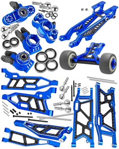 RC Upgrades Part for 1/8 Kraton/Outcast/Notorious 6S BLX,Alloy Front Rear Suspension Arms,Front Knuckles Steering Blocks &Rear Hub Stub Axle Carriers,Wing Mount &Wheelie Bar Set,Navy Blue - color: Navy Blue(1set)