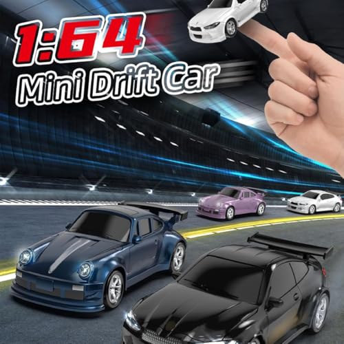 Mini Desktop RC Drift Car, 1:64 Scale 4WD High-Speed 2.4Ghz Remote Control Racing Sports Car with LED Lights for Adults Hobbyists - color: Black