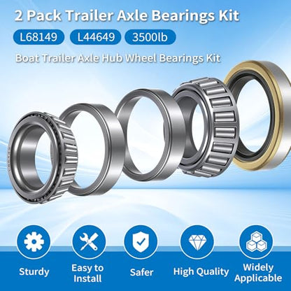 2 Pack Trailer Bearings Kit, High Speed and Rotary Quiet, L68149 L44649 Trailer Axle Bearings Kit, Fits for 1-3/8'' to 1-1/16'' 3500 Lbs Trailer Axle 1.719'' Grease Seal 10-19#84 Spindle