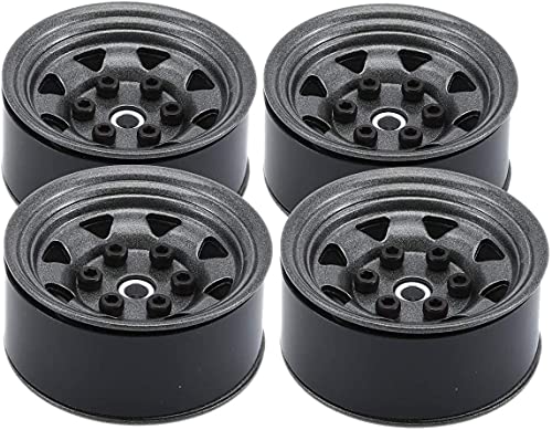 4PCS/Set 1.55 Inch Beadlock Metal Wheel Rim Rubber Tires Compatible with 1/10 RC Crawler Car Axial AX90069 D90 TF2 Tamiya CC01 LC70 (Grey) - color: Grey