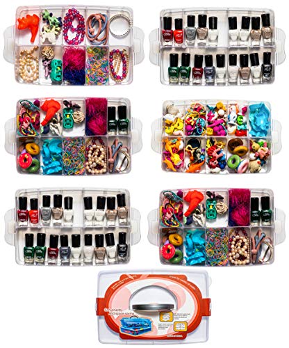Sooyee 6-Tier Stackable Craft Organizers and Storage Box, Clear | 60 Compartments, Plastic Storage Box, For Toys, Dolls, Arts and Craft, Fuse Beads, Washi Tape, Rock Collection, Ribbons - size: 6-Tier