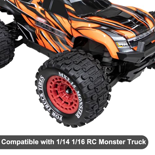 LRFHL 12mm Hex RC Wheel Tires 4PCS | for 1/16 Traxxas Mini Maxx 107154-1 Mini XRT VXL 108076-1 E-Revo Mini XRT MJX 16207 16210 HSP 94186 LOSI 1/18 Mini LMT - color: Black Tires+ Red Wheel-6