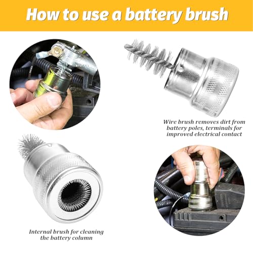 14PCS Car Battery Terminal Cleaners, 2PCS Vehicle Battery Post Terminal Cleaning Brushes & 12PCS Anti Corrosion Washers Protector Fiber Kit, Automotive Accessories, Universal Fit