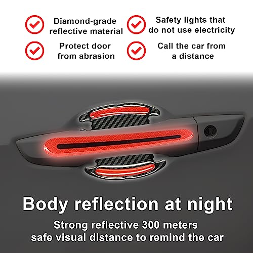 12Pcs Red Reflective Car Sticker Set Rearview Mirror Reflective Stickers Side Stickers Door Handle Sticker 3D Carbon Fiber Anti Scratches Protective Films - color: red