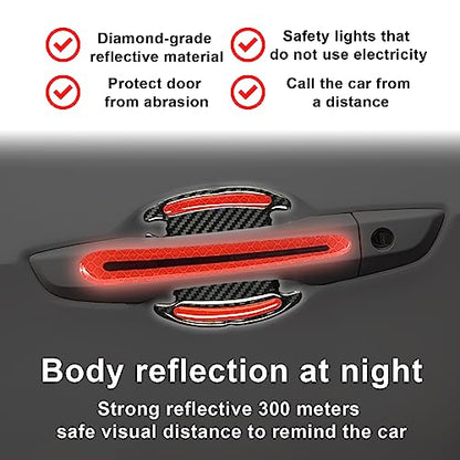 12Pcs Red Reflective Car Sticker Set Rearview Mirror Reflective Stickers Side Stickers Door Handle Sticker 3D Carbon Fiber Anti Scratches Protective Films - color: red
