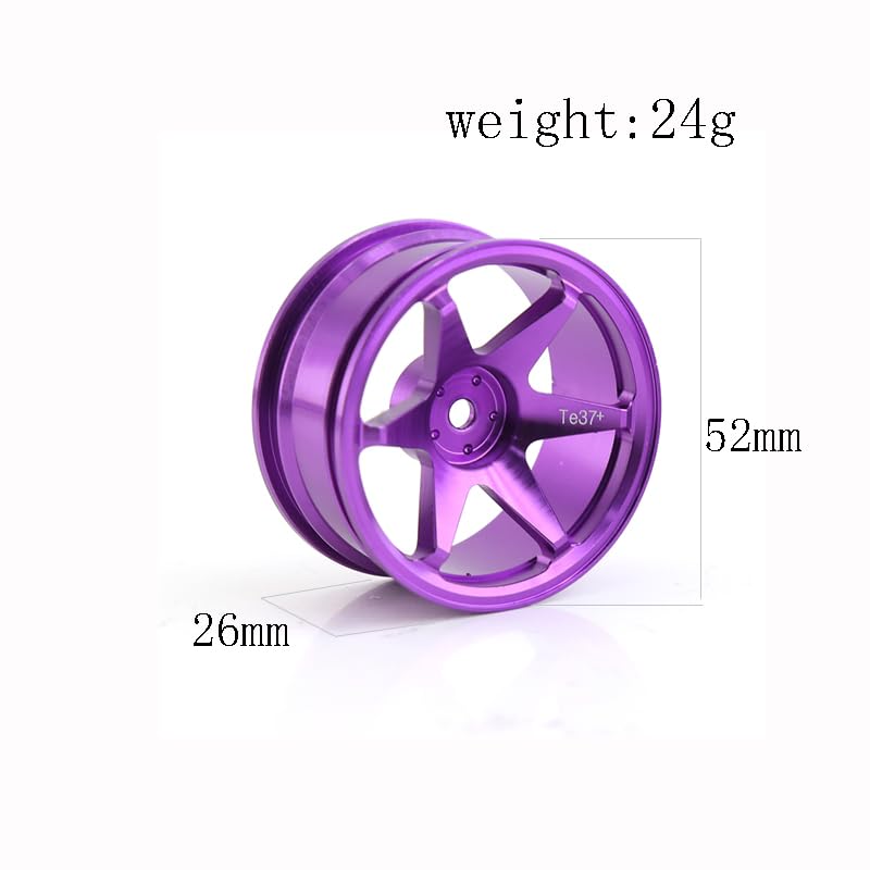 REDSPIDER • 1/10 RC Drift Wheels Rims 12mm Hex Alloy Aluminum for 1:10 Scale Rally Racing Car Tires Tamiya TT01 TT02 XV01 TA06 A959 PTG2 HPI KYOSHO HSP PTG2 Touring Street Tyres 4PCS (Purple) - color: Purple
