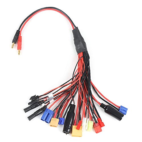 RC Lipo Battery Charger Adapter with Multi Plug Squid Charger Adapter to 4.0mm Banana Bullet Connector for TRX, Tamiya, EC3, JST, Futaba, XT60, T- Dean (20 in 1)
