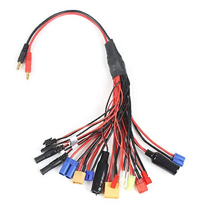 RC Lipo Battery Charger Adapter with Multi Plug Squid Charger Adapter to 4.0mm Banana Bullet Connector for TRX, Tamiya, EC3, JST, Futaba, XT60, T- Dean (20 in 1)