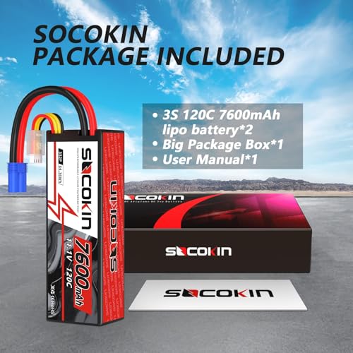 3S 7600mAh Lipo Battery 11.1V Lipo Battery with EC5 Connector for RC Car RC Vehicles RC Boat RC Racing Truck Helicopter Airplane RC Model Hard Case