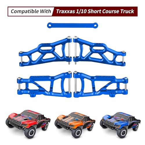 4PCS Aluminum Front & Rear Suspension A-Arms Set and Tie Bar for 1/10 Traxxas Slash 2WD Upgrades Parts, Replacement of 2555 3631 2532 (Blue) - color: Blue