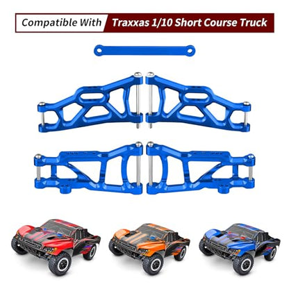 4PCS Aluminum Front & Rear Suspension A-Arms Set and Tie Bar for 1/10 Traxxas Slash 2WD Upgrades Parts, Replacement of 2555 3631 2532 (Blue) - color: Blue