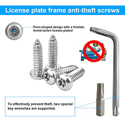 YALOK Anti Theft License Plate Screws, M6 Mounting Kit, Silver Set 2 | stainless steel hardware, rust-resistant finish, tamper-resistant fasteners, includes nuts and caps, front or rear mounting - color: AT-Silver, size: 4PCS
