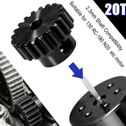 Hardened Steel 0.5M Pinion Gear 20T 2mm Shaft for RC Car/Helicopter Upgrade, Compatible with ARRMA 1/14 Typhoon 1/16 Mojave 1/18 Granite, Losi 1/12, 0.5Mod 13T-27T Gear for Brushed Brush-Less Motors - size: 20T