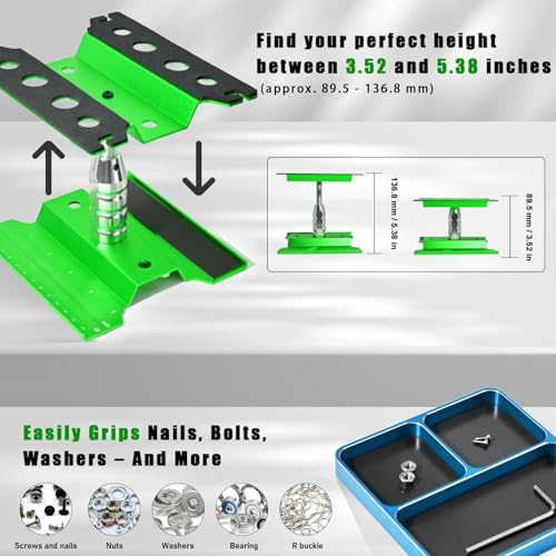 RC Car Work Stand Adjustable Height Lift Lower 360° Rotation Aluminum Repair Stand, Small Screw Tray Fit for 1/8 1/10 1/12 1/14 for Traxxa Axial Arrma RC Crawler Monster Truck Buggy (Green,LightBlue) - color: Green-light Blue
