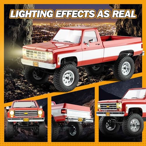 BEEZRC FMS 1/18 FCX18S Chevrolet K10 S RC Crawler RC Truck, Official Licensed Off-Road RC, 8km/h Hobby RC Cars, 4WD & 900mAh Remote Control Car for Adults, LED Lights 4-Ch 2.4GHz Transmitter RTR (Red) - color: Red