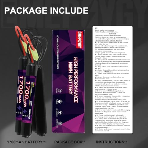 NiMH Airsoft Battery 9.6V 1700mAh Rechargeable Nunchuck Stick Battery Pack with Mini TMY Plug for Air Soft Gun Rifle(2 Packs) - color: 9.6V-2