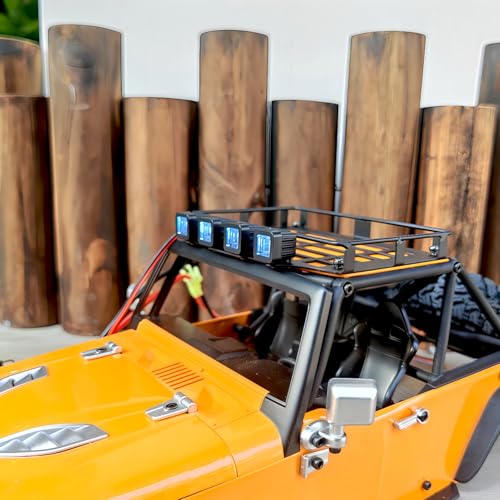 Scale RC Roof Rack, Cross Bars Metal Roof Rack with Prewired 4 Lights Protective Grilles for MJX H12Y 112 Offroad RC Crawler