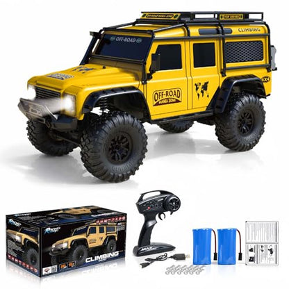 RC Cars RC Crawler 1/10 Scale RTR Remote Control Car 4WD 2.4GHz Brushed Offroad Racing Hobby Grade Model Vehicle with LED Lights 2Pcs Battery Toy for Kids and Adults - color: B-yellow