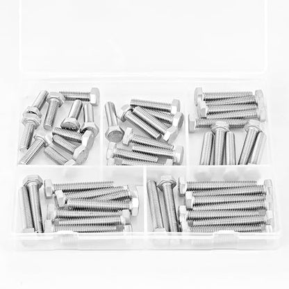 M6 x 20mm 25mm 30mm 35mm 40mm Heavy Duty Hexagon Bolts Hex Head Screws, 304 Stainless Steel, Metric, Machine Fully Thread, Bright Finish, Assortment Kit 50PCS - size: M6 x 20/25/30/35/40mm (50PCS)