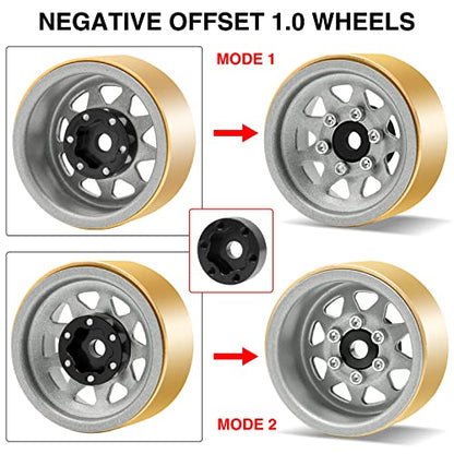 OGRC 1.0 RC Wheel Rims with Brass Rings Deep Dish Wheel Rims 1.0 Beadlock Wheels for 1/18 TRX4M 1/24 SCX24 C10 JLU Deadbolt Gladiator Bronco Crawler Car (Grey) - color: Grey