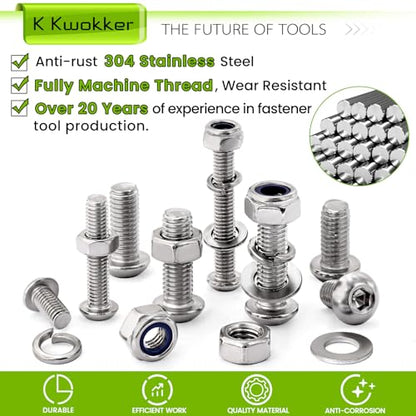 500Pcs M6 M8 Button Head Hex Socket Metric Screws Assortment Kit | 12mm-40mm 304 Stainless Steel Machine Nuts and Bolts with Lock Nut and Washers, M6x1.0 Bolt, M8x1.25, for Equipment Assembly - size: G. M6 M8